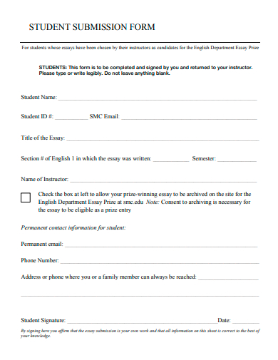 student submission form template