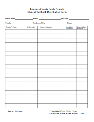 student textbook distribution form