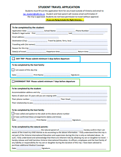 student travel application template