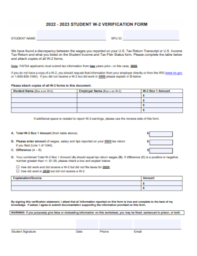student w2 verification form