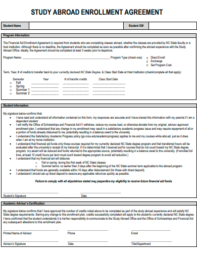 study abroad enrollment agreement template