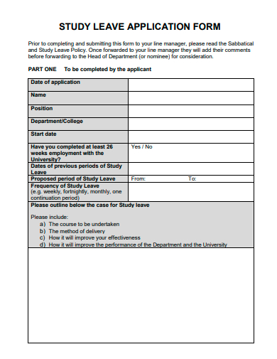 study leave application form template