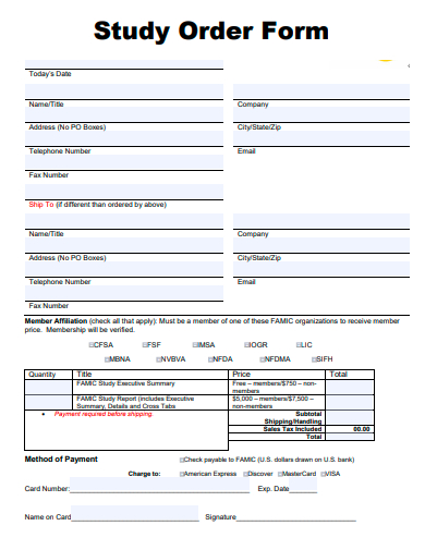 study order form template