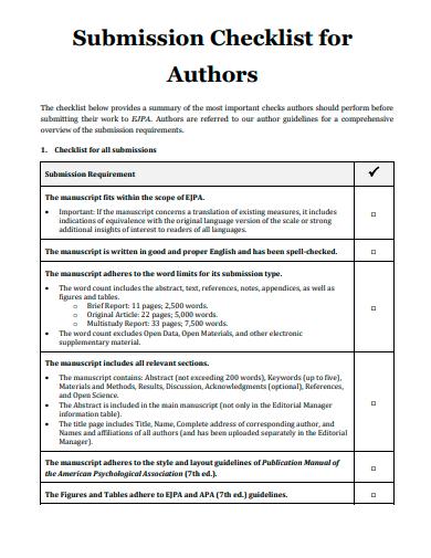 submission checklist for authors template