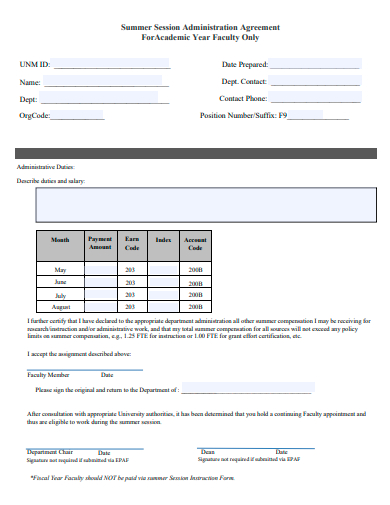 summer session administration agreement template