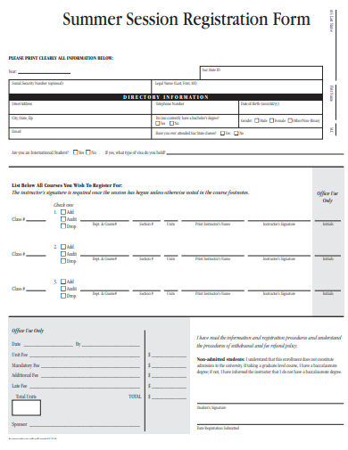 summer session registration form template