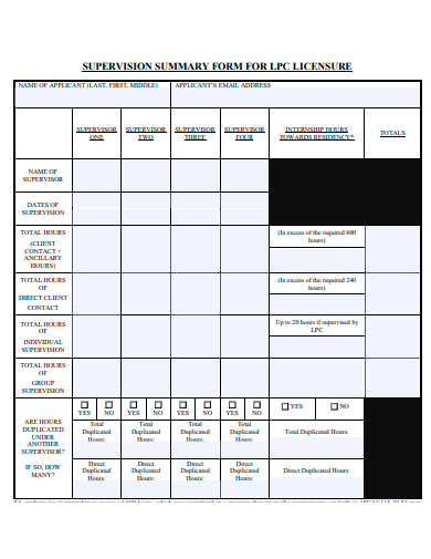 supervision summary form template