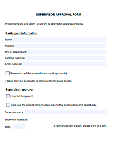 supervisor approval form template