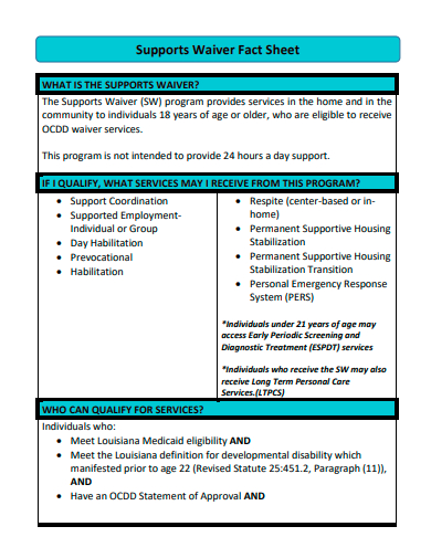 supports waiver fact sheet template