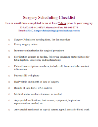 surgery scheduling checklist