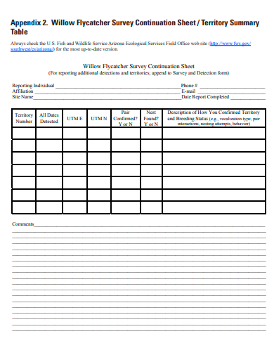 survey continuation sheet template