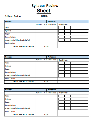 syllabus review sheet template