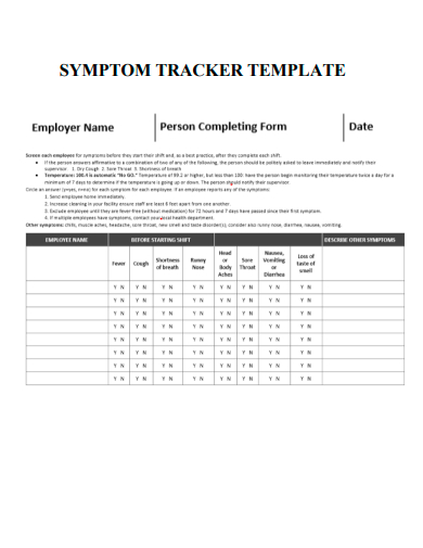 symptom tracker template