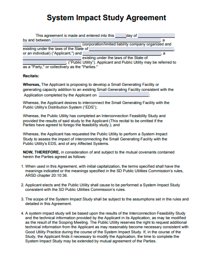 system impact study agreement template