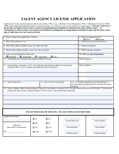 talent agency application template