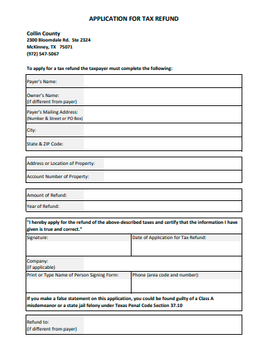 tax refund application template