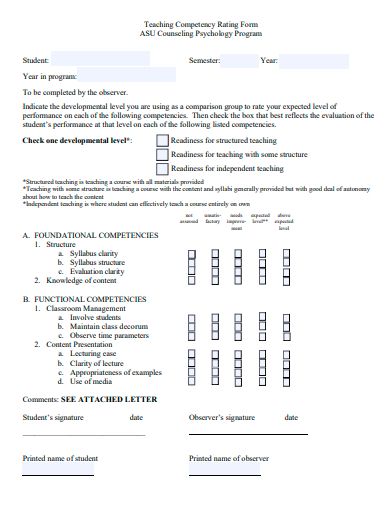 teaching competency rating form template