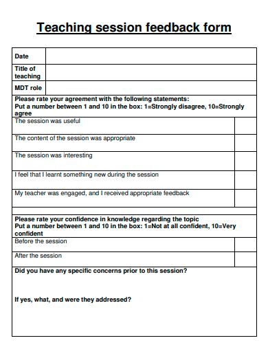teaching session feedback form template