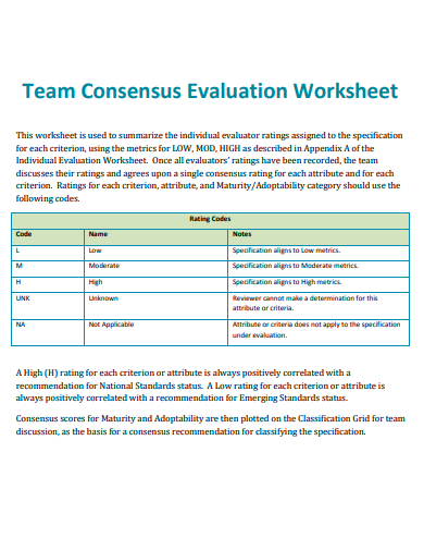 team evaluation worksheet template