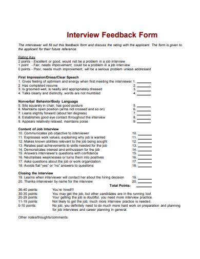 technical interview feedback form
