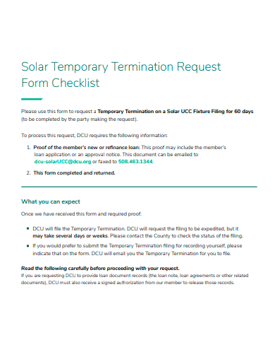 temporary termination request form checklist template