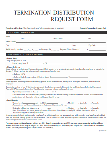 termination distribution request form template