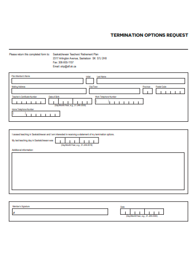termination options request form template