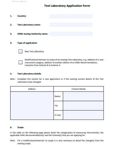 test laboratory application form template