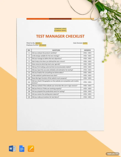 test manager checklist template