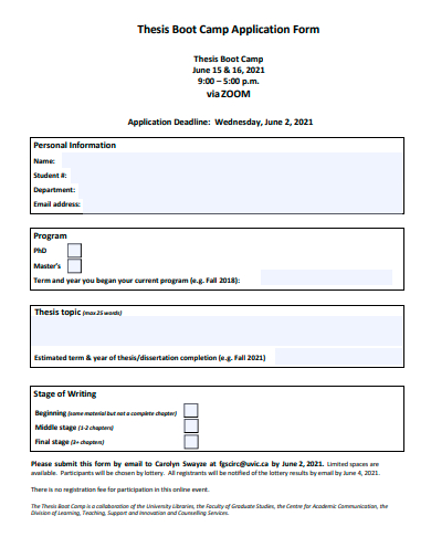 thesis camp application form template