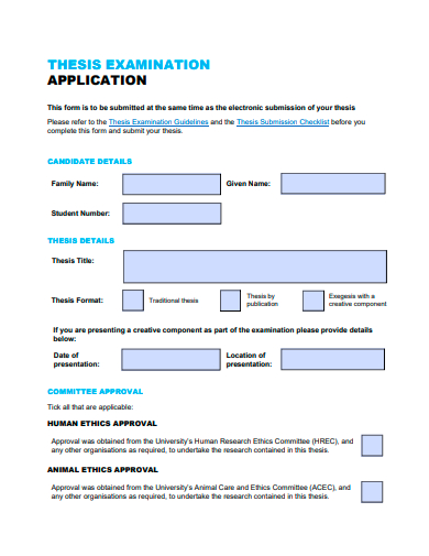 thesis examination application template