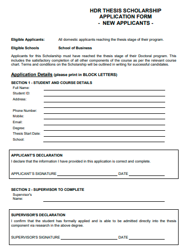 thesis scholarship application form template
