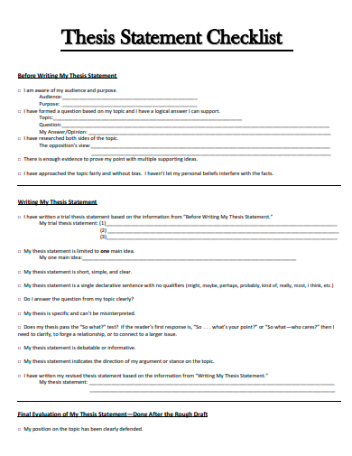 thesis statement checklist template