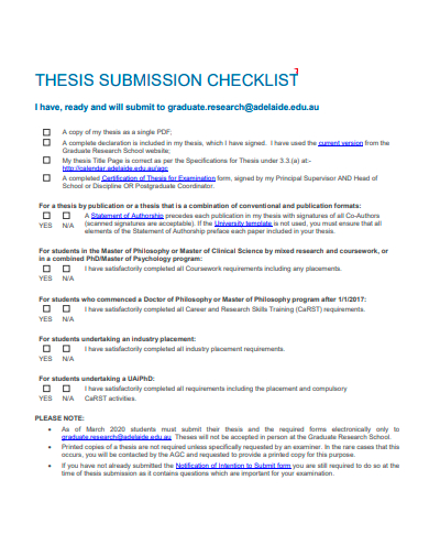 thesis submission checklist template