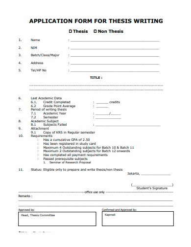 thesis writing application form template