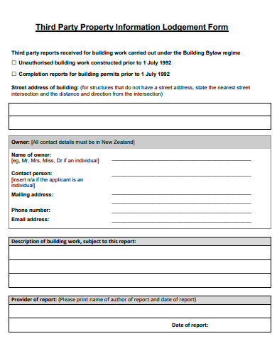 third party property lodgement form template