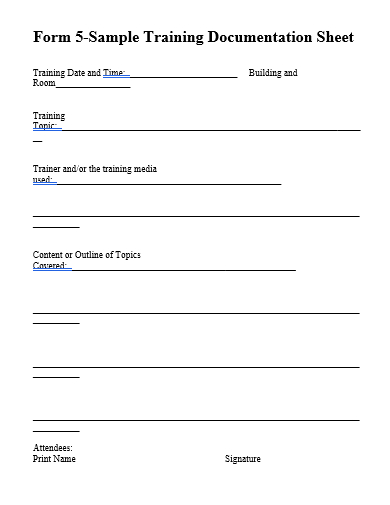training documentation sheet template