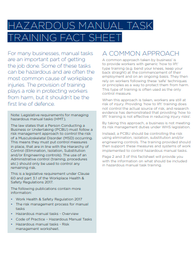 training fact sheet template