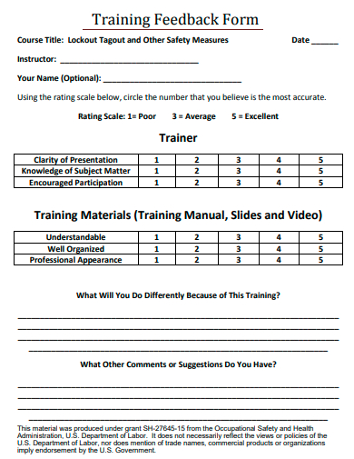 training feedback form template