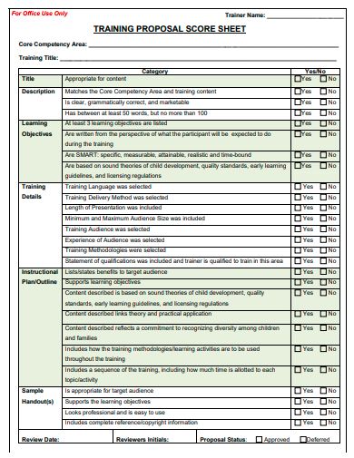 training proposal score sheet template