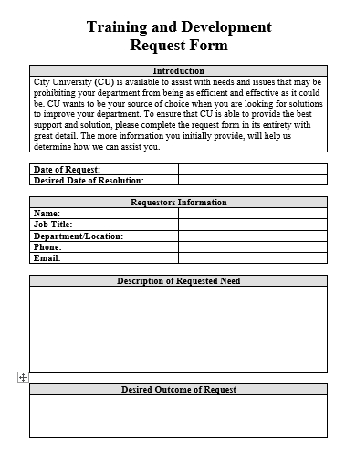 training and development request form template