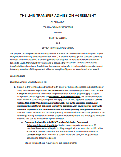transfer admission agreement template