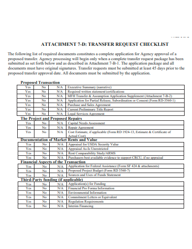 transfer request checklist template