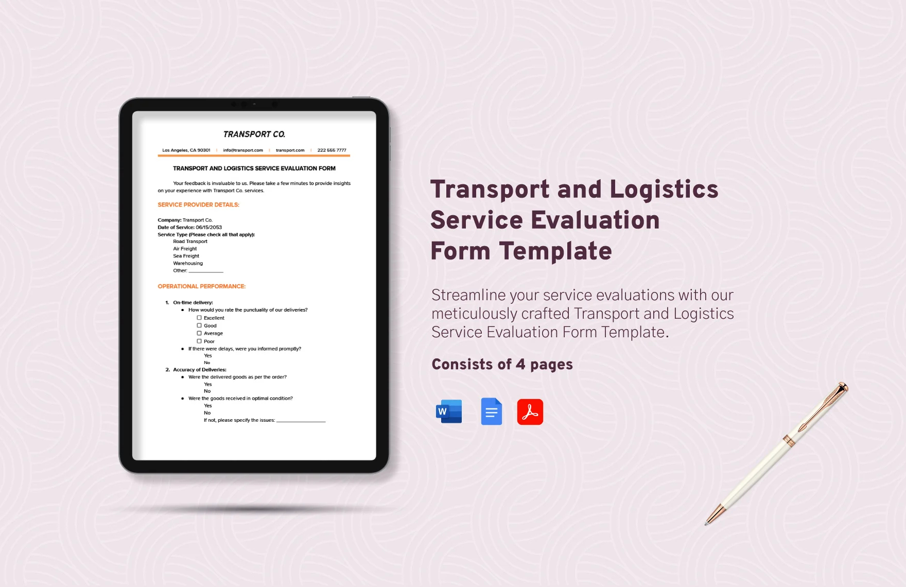 transport and logistics service evaluation form