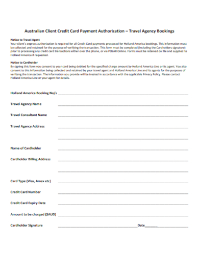 travel agency payment authorization form