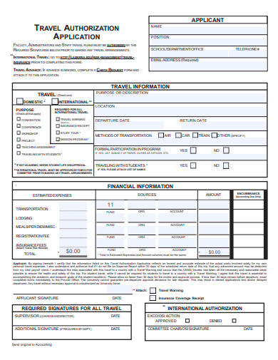 travel authorization application template