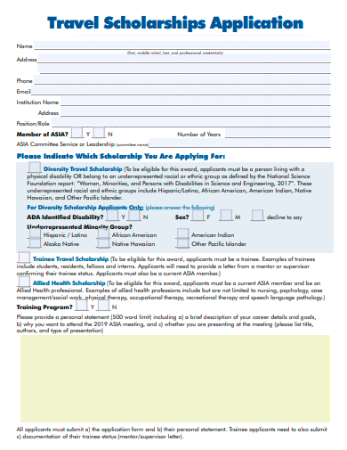 travel scholarships application template