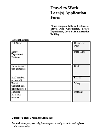 travel to work loan application form template