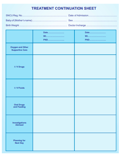 treatment continuation sheet template