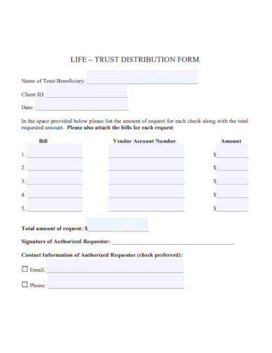 trust distribution form template